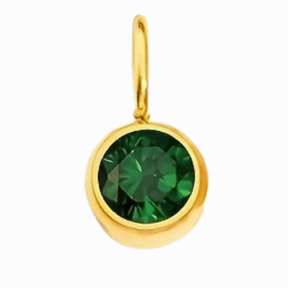Gold pendant with a green gemstone on a white background