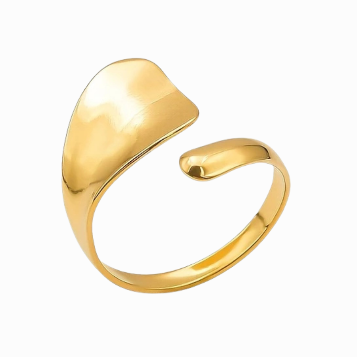 Gold open ring on a white background