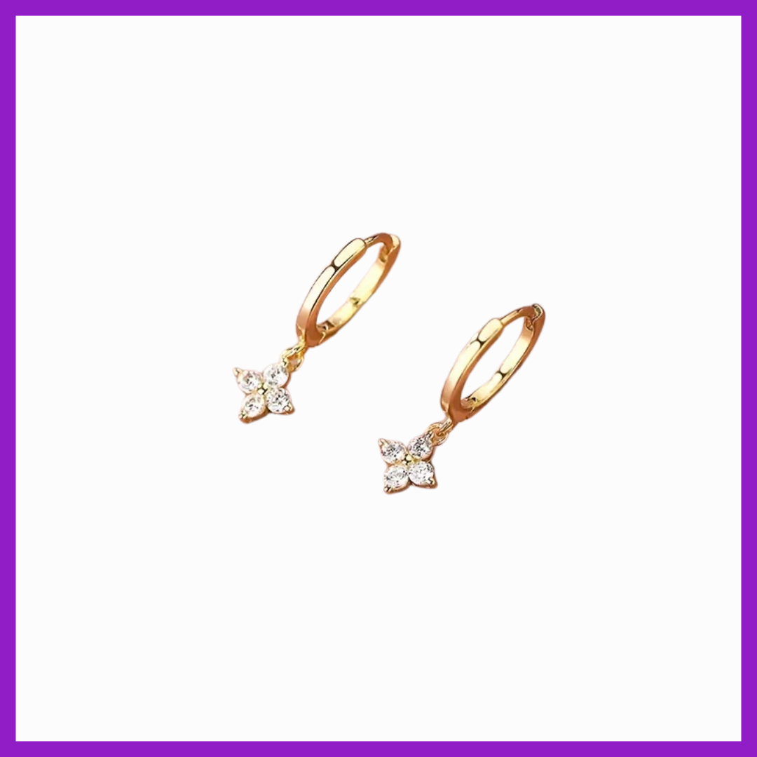 Gold hoop earrings with star-shaped diamond pendants on a white background