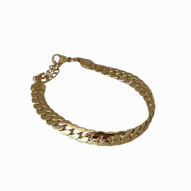Gold chain bracelet on a white background