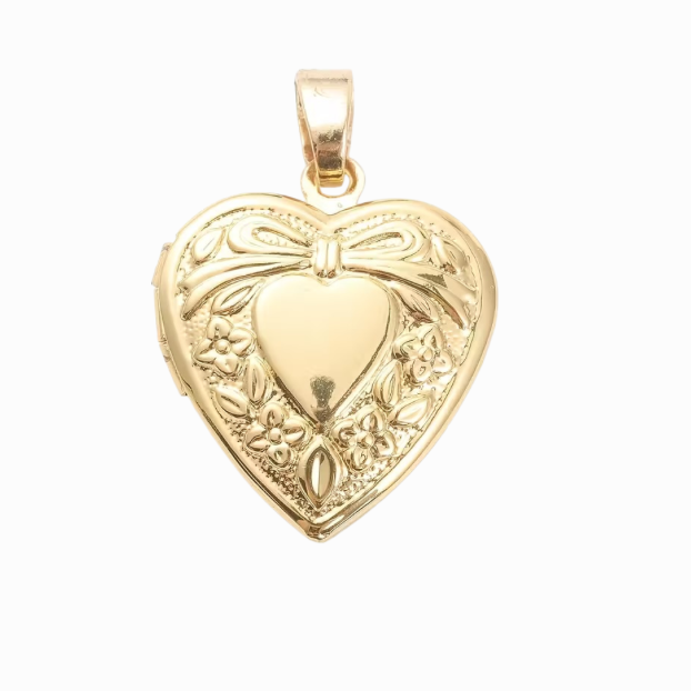 Gold heart-shaped pendant on a white background