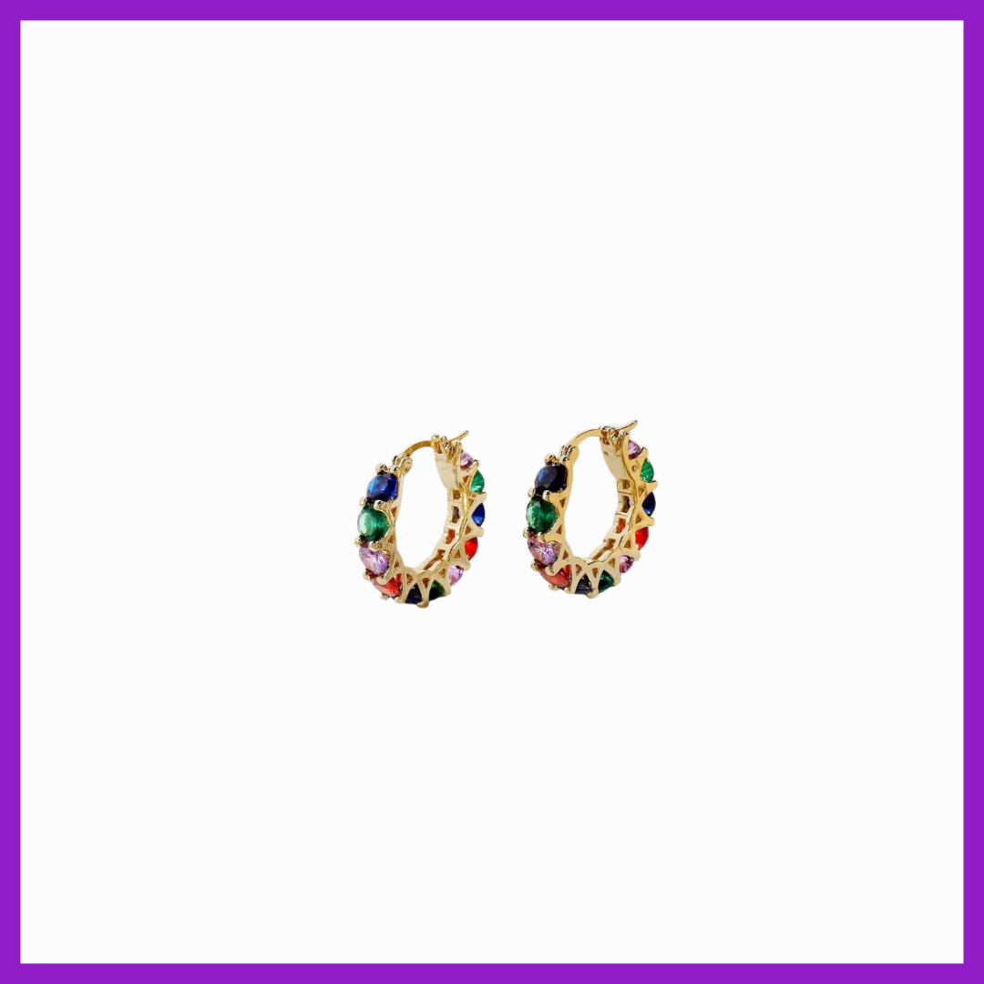 Colorful hoop earrings on a white background