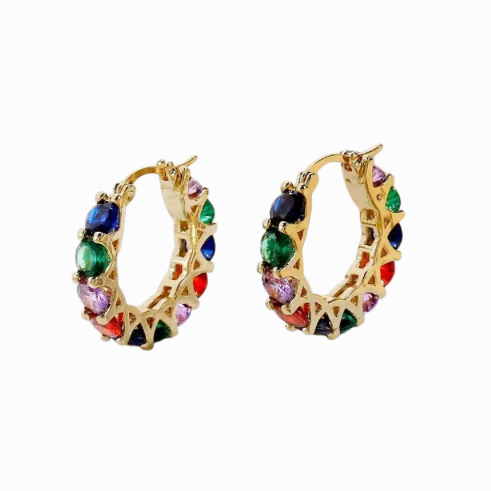 Colorful hoop earrings on a white background