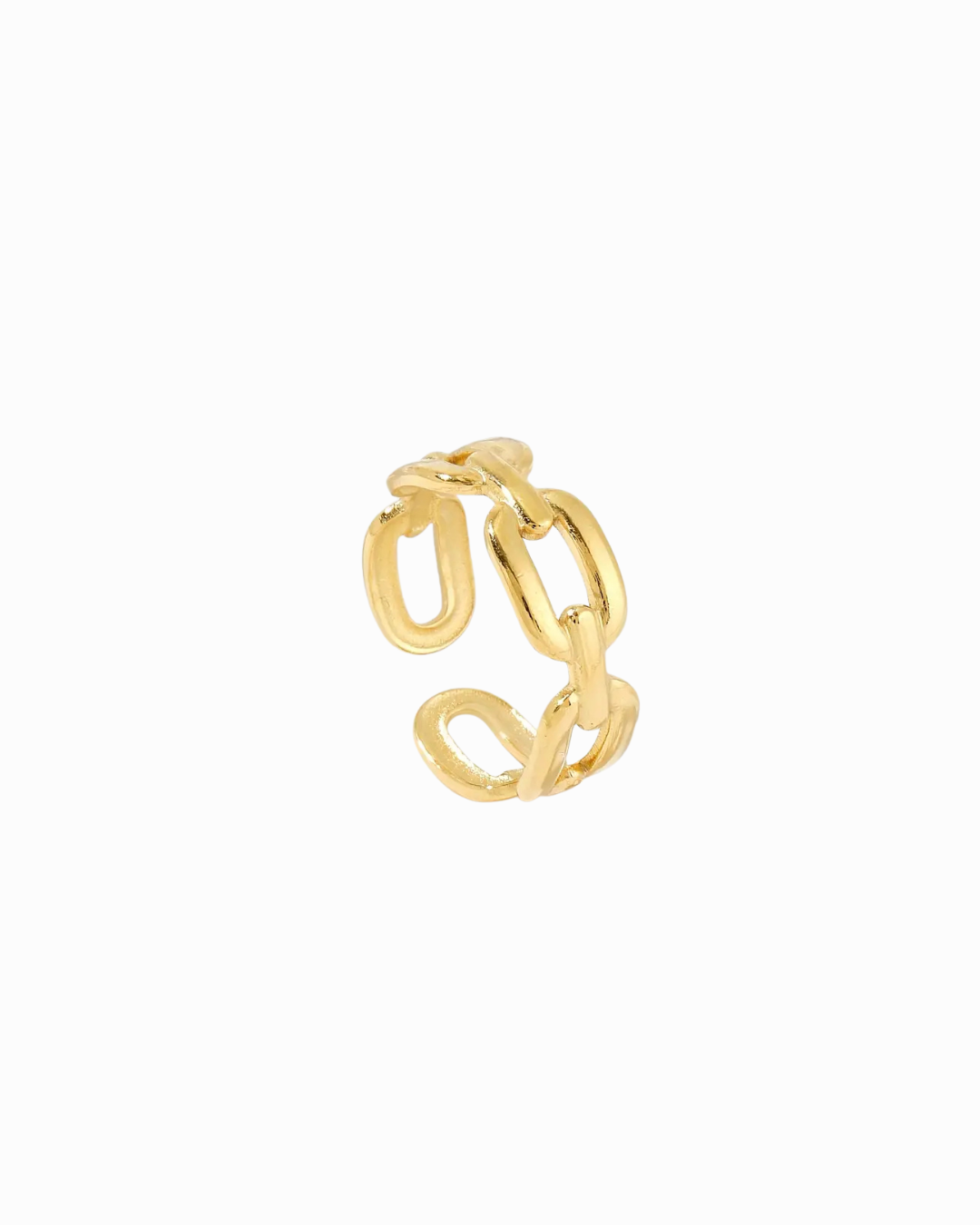 Gold ring with a unique design on a white background