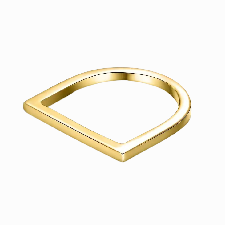 Gold ring with a unique geometric design on a white background
