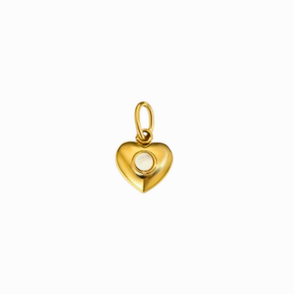 Gold heart-shaped pendant with a central gemstone on a white background