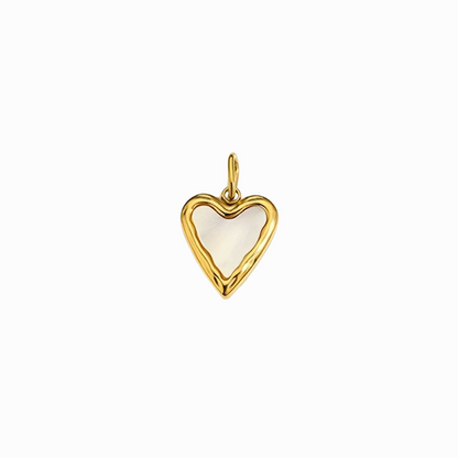 Gold heart-shaped pendant with a white center on a white background
