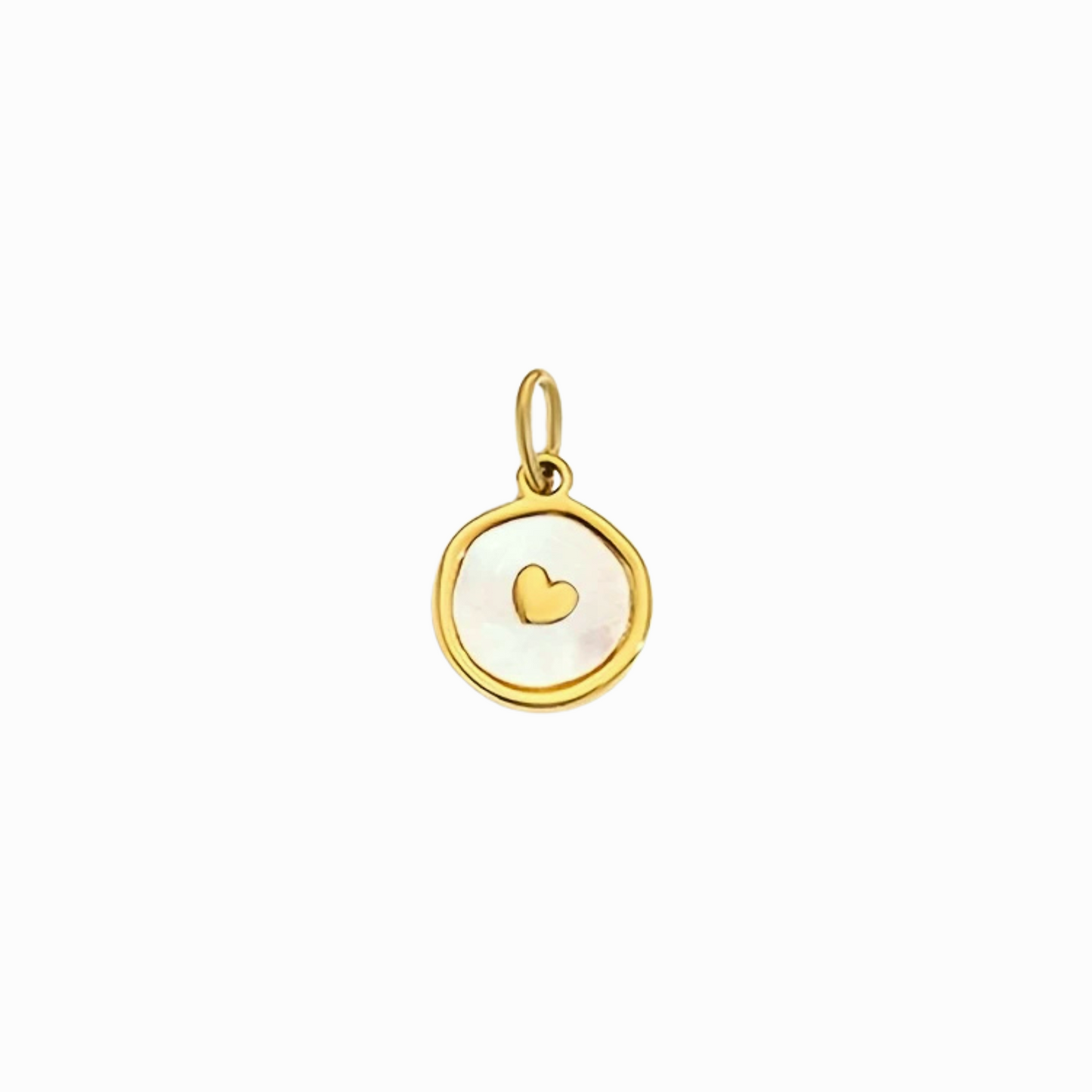 Gold pendant with a heart symbol on a white background