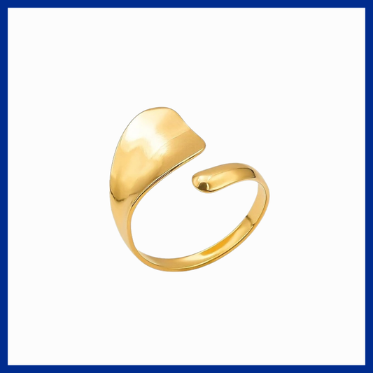 Gold open ring on a white background