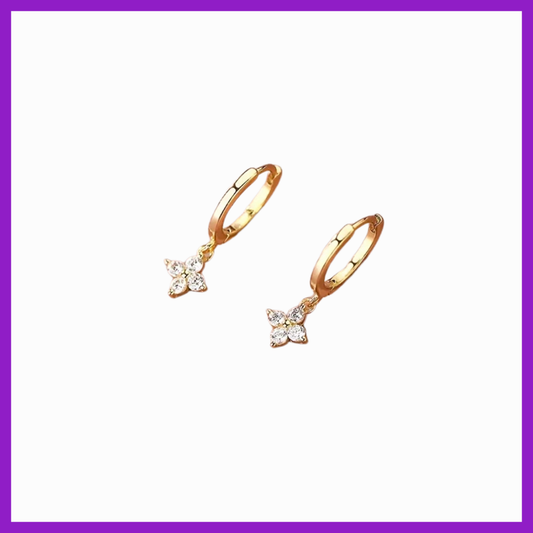 Gold hoop earrings with star-shaped diamond pendants on a white background