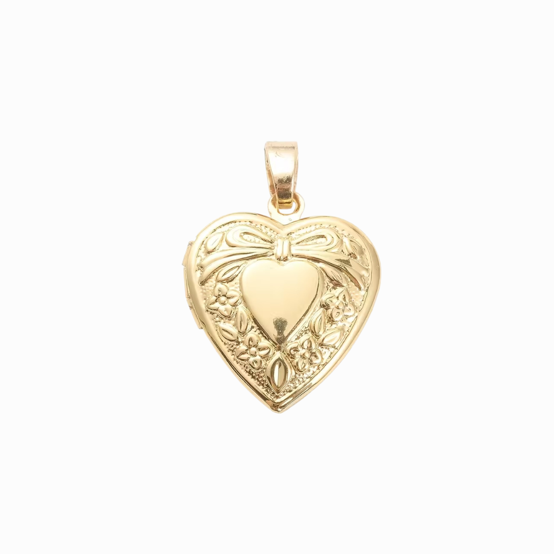 Gold heart-shaped pendant on a white background