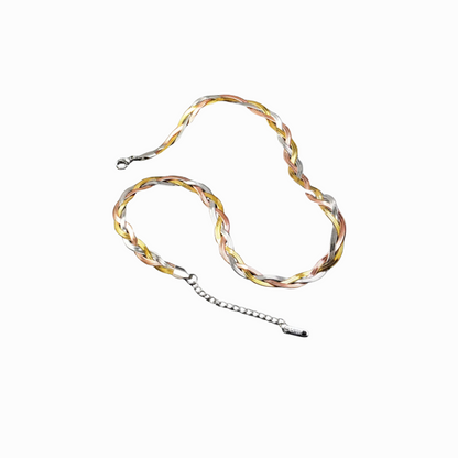 Necklace with a braided design on a white background