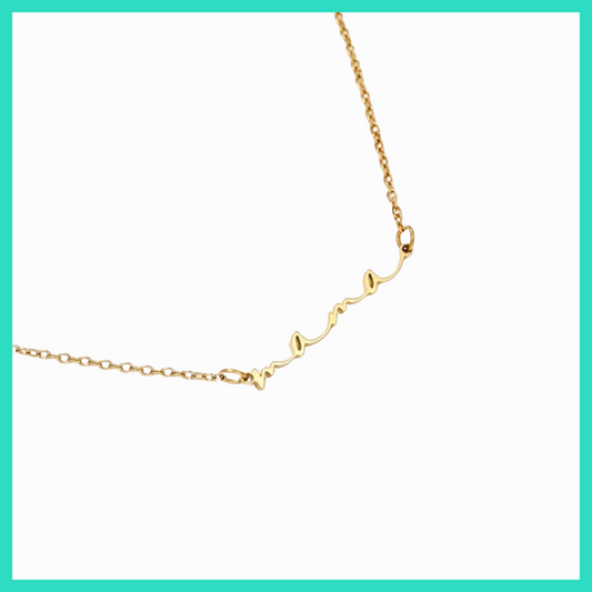 Gold necklace on a white background